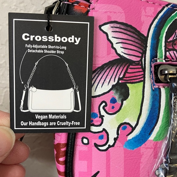 NWT Ed Hardy Pink Skull and Floral Bag - Picture 5 of 9